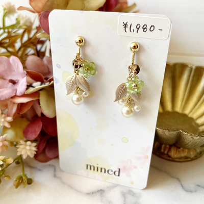 オータムジャスパー と スターチャーム の フープイヤリング ハンドメイド